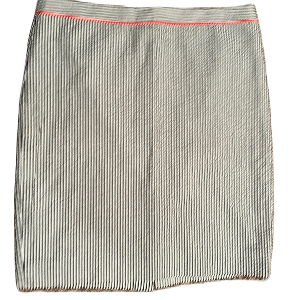 J. Crew White and Black Pinstripe Pencil Skirt with Coral Waist Trim